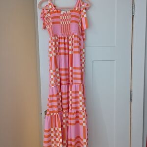 Pink and Orange Checkered Kids Dress